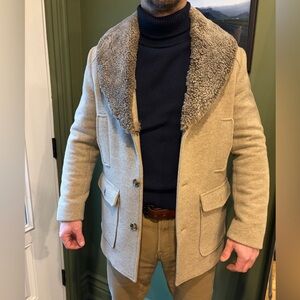 Pendleton Tan Pea Coat with Shearling Collar